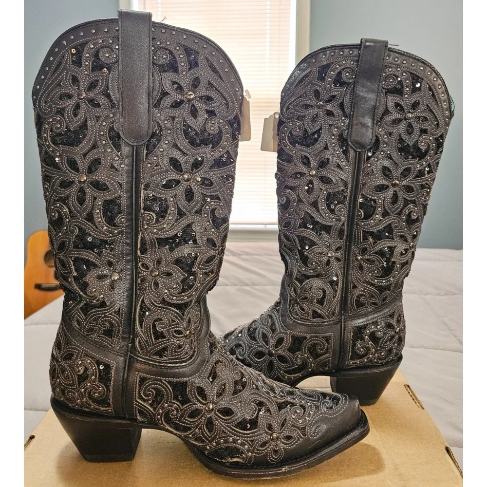 Corral® (Women's 9.5 M) Floral Overlay Diamonds & Crystals Western Boot - $300